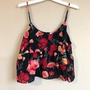 Voila Floral Tank Top Adjustable Straps Black NWOT